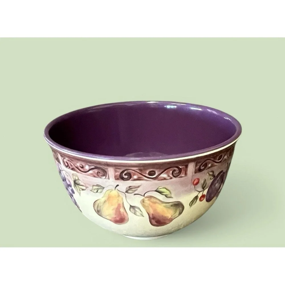 JC Penny Home Collection Multi Fruit Purple Melamine Large‎ Salad Serving Bowl